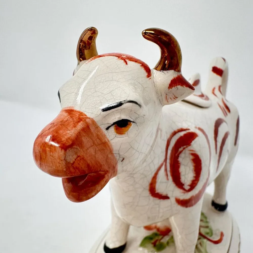 Vintage William Kent Staffordshire Ware Cow Creamer with Lid — Made in England